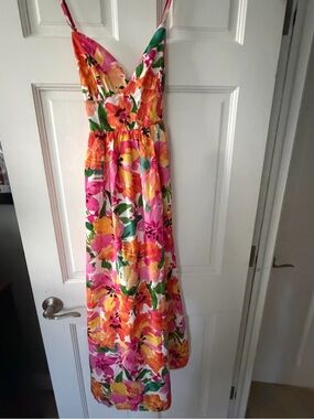 Showpo Floral Maxi Dress in Pink, Orange & Green